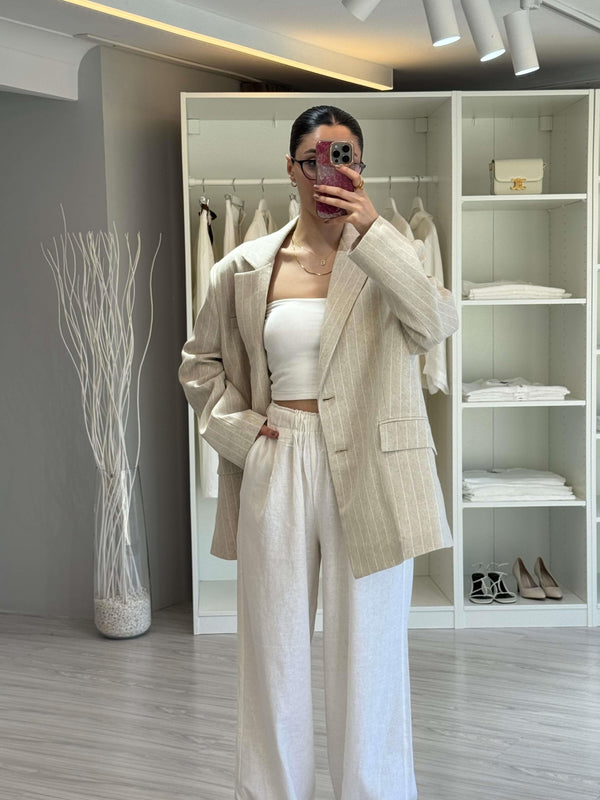Oversize Çizgili Ceket