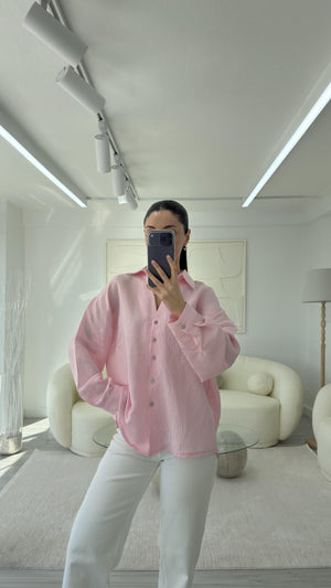 PEMBE ÇİZGİLİ OVERSİZE GÖMLEK