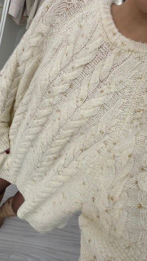 EKRU OVERSIZE SİMLİ KAZAK