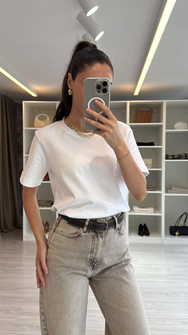 BEYAZ TOK KUMAŞ BASIC TİŞÖRT