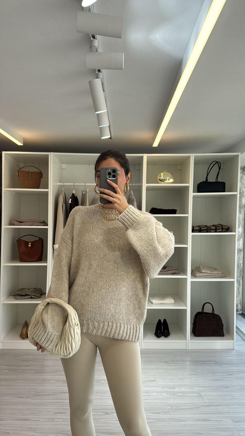 KREM BİSİKLET YAKA OVERSIZE KAZAK