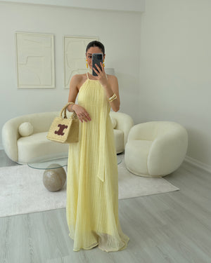 SARI ŞALLI ASKILI ELBİSE