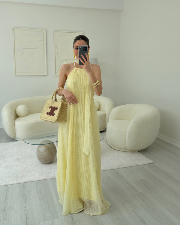 SARI ŞALLI ASKILI ELBİSE
