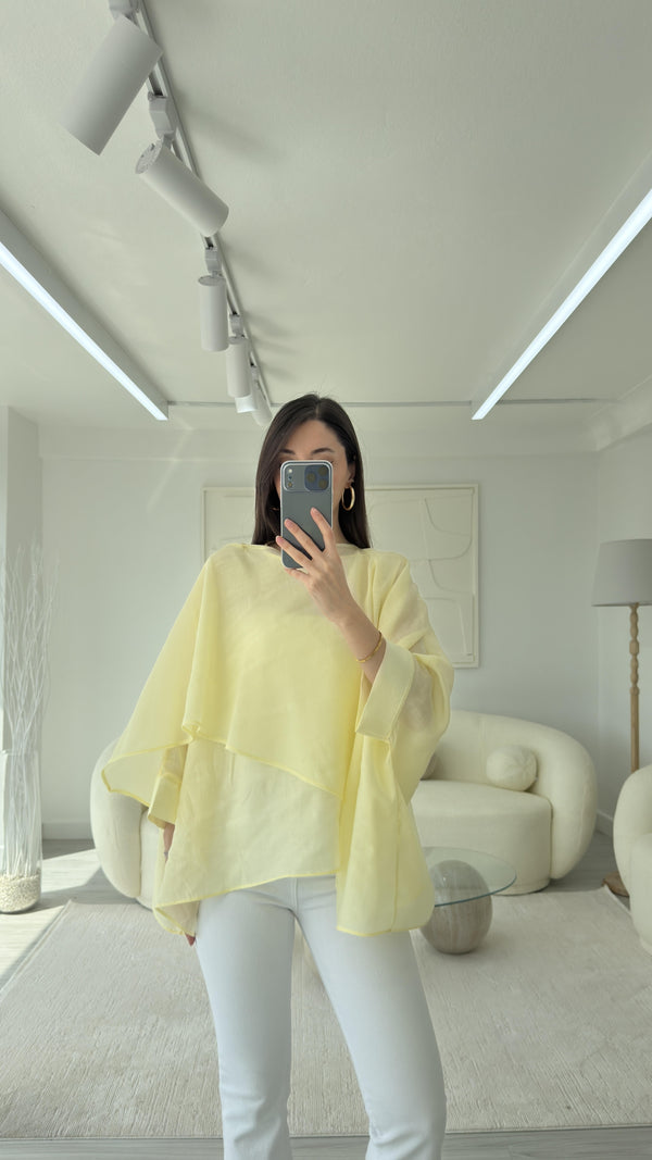 SARI ELİSE PELERİN ŞİFON BLUZ