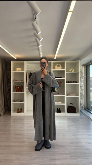 GRİ MAXİ BOY OVERSIZE HIRKA