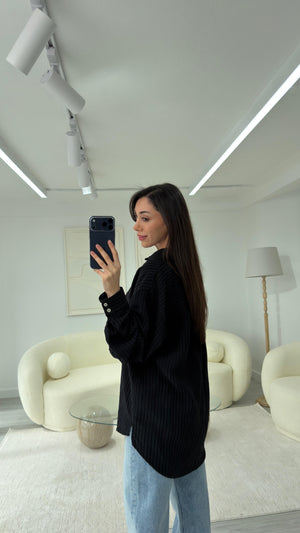 SİYAH NEXO OVERSIZE ÇİZGİLİ GÖMLEK
