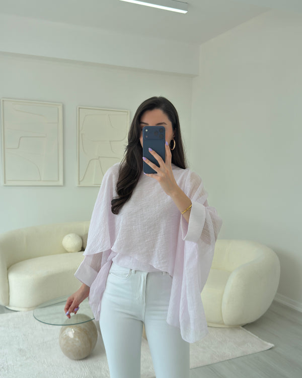 PEMBE UÇUŞAN PELERİN BLUZ
