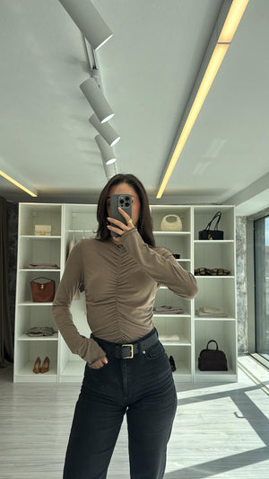 VİZON BÜZGÜ DETAYLI BLUZ
