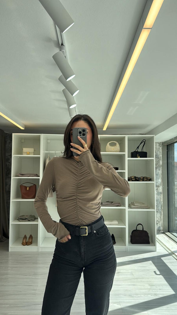 VİZON BÜZGÜ DETAYLI BLUZ