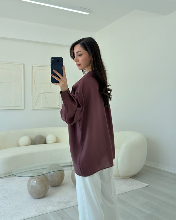 BORDO OVERSIZE TENSEL GÖMLEK