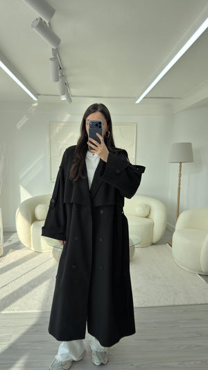 SİYAH OVERSIZE UZUN TRENÇKOT