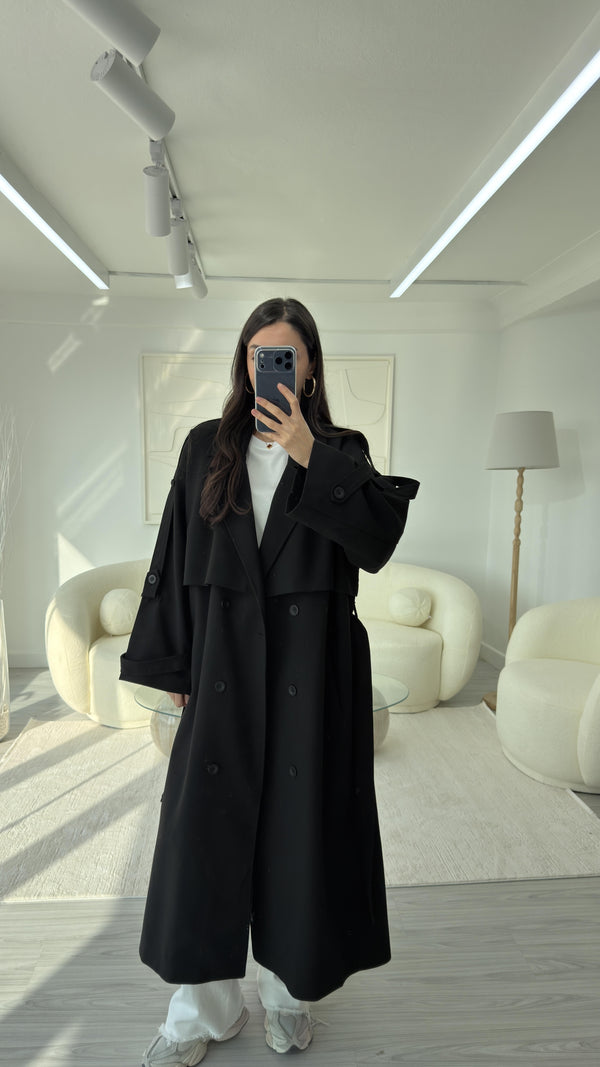 SİYAH OVERSIZE UZUN TRENÇKOT
