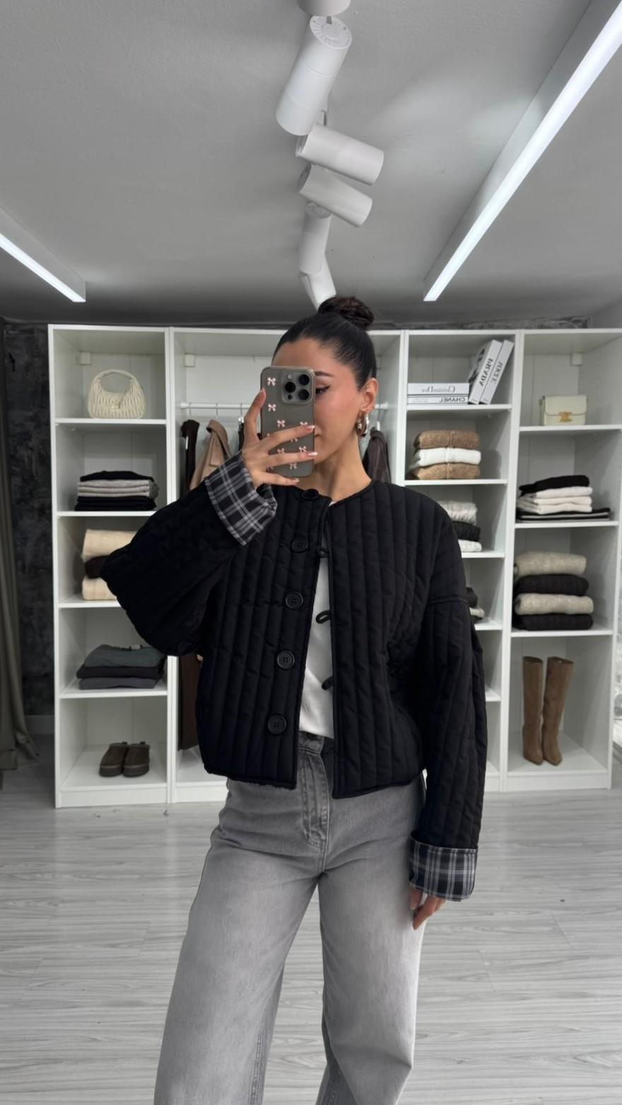 SİYAH VERA OVERSIZE KAPİTONE CEKET