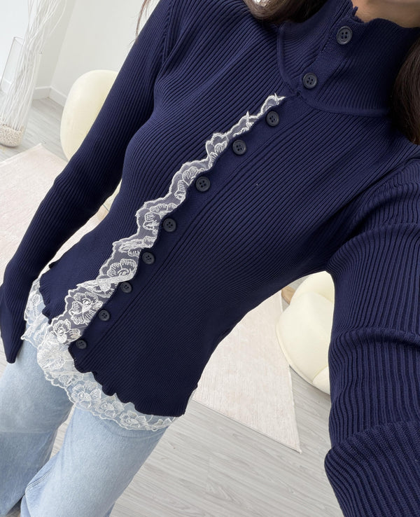 LACİVERT DANTEL DETAYLI TASARIM HIRKA