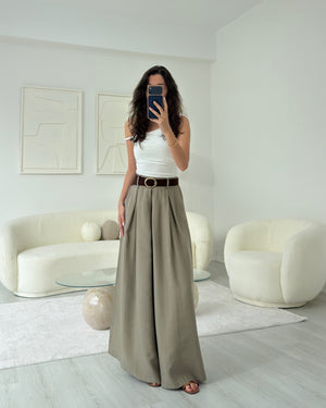 HAKİ KEMERLİ ETEK PANTOLON