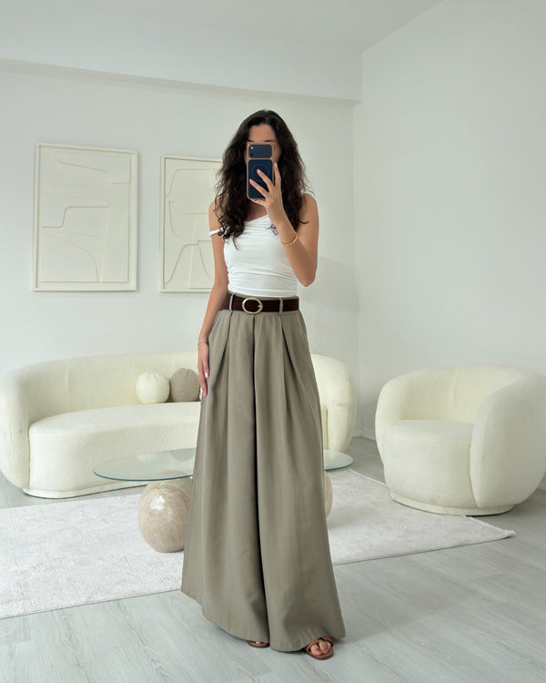 HAKİ KEMERLİ ETEK PANTOLON