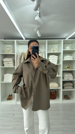 HAKİ ASTRE OVERSIZE POPLİN GÖMLEK