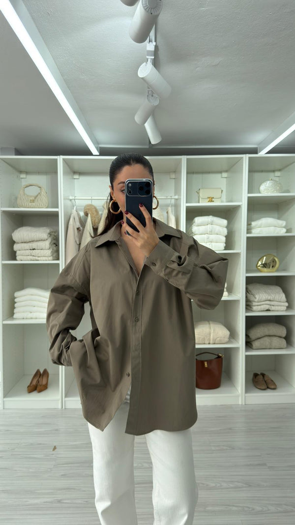 HAKİ ASTRE OVERSIZE POPLİN GÖMLEK