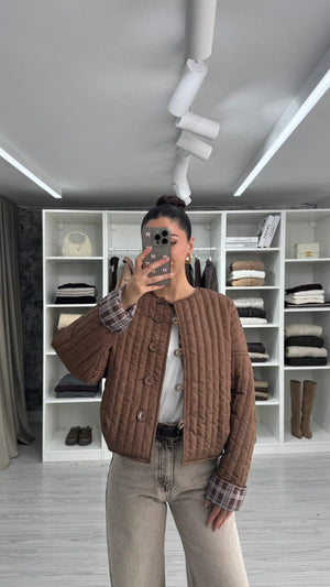 KAHVERENGİ VERA OVERSIZE KAPİTONE CEKET