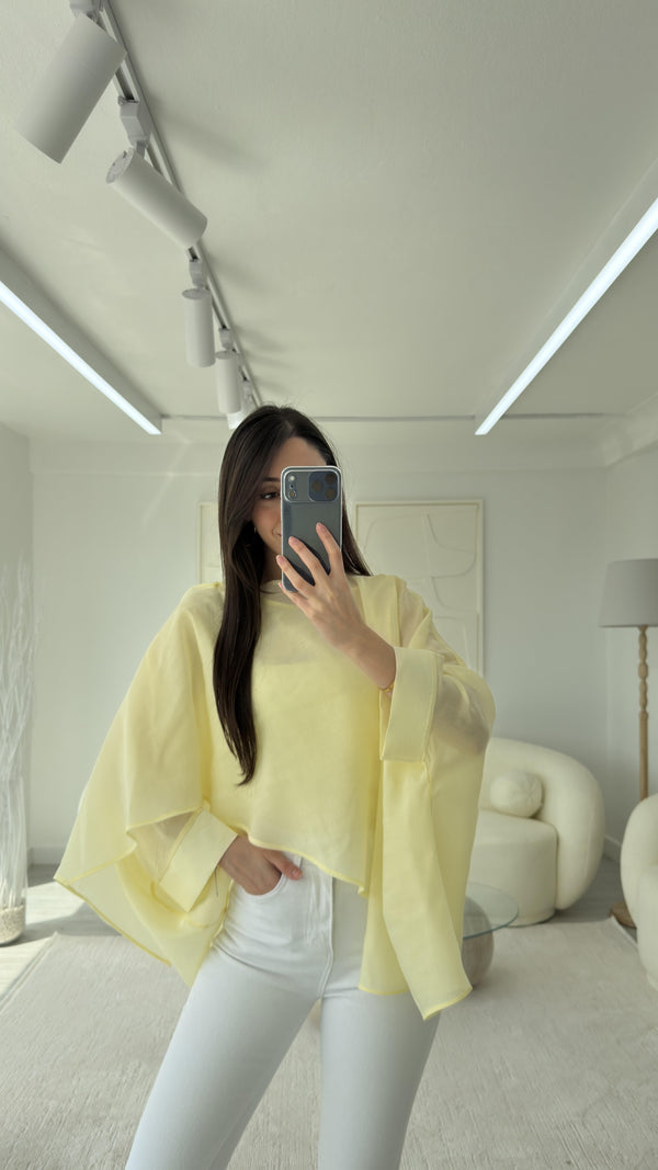 SARI ELİSE PELERİN ŞİFON BLUZ