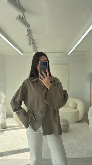 HAKİ OVERSIZE POPLİN GÖMLEK