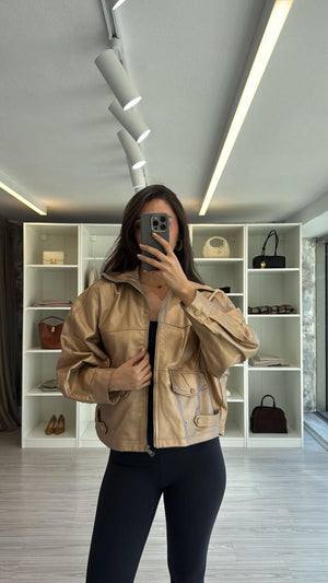 KREM OVERSIZE MUMLU CEKET