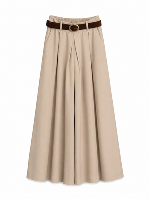 BEJ KEMERLİ ETEK PANTOLON