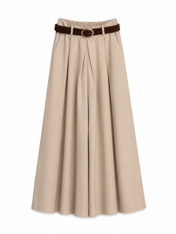 BEJ KEMERLİ ETEK PANTOLON