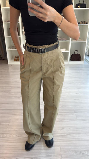HAKİ KEMERLİ YÜKSEK BEL STRAIGHT PANTOLON