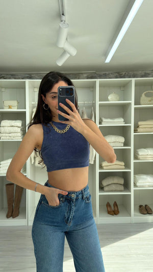 MAVİ YIKAMALI CROP