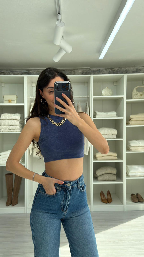 MAVİ YIKAMALI CROP