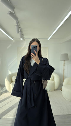 LACİVERT OVERSIZE UZUN TRENÇKOT