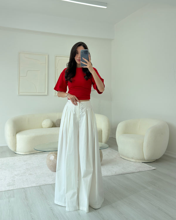 EKRU GENİŞ PİLİLİ POPLİN PANTOLON