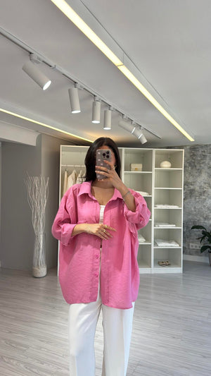 PEMBE OVERSİZE TENSEL GÖMLEK