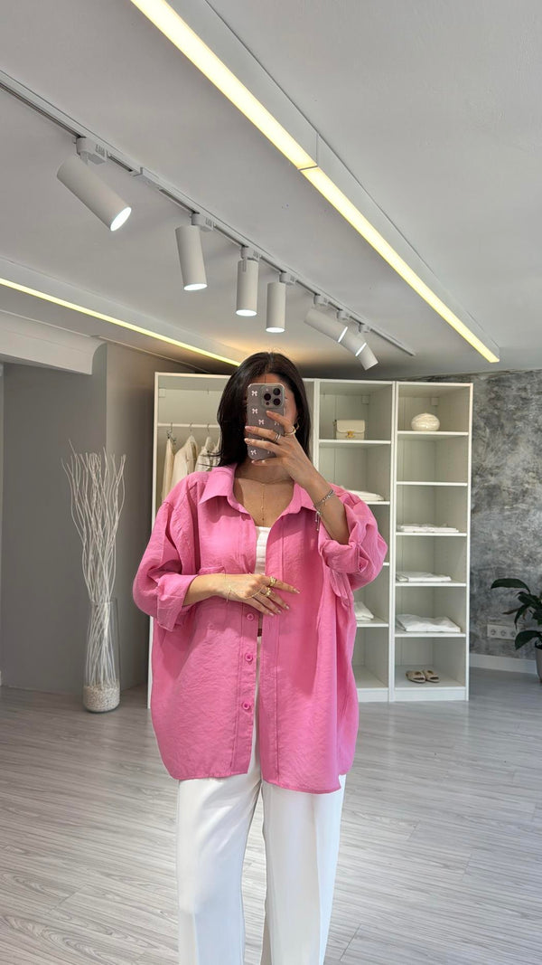 PEMBE OVERSİZE TENSEL GÖMLEK