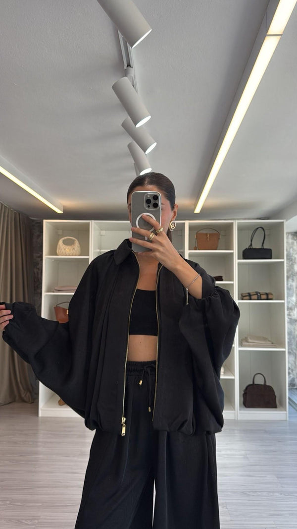 SİYAH PREMIUM SATEN BOMBER CEKET