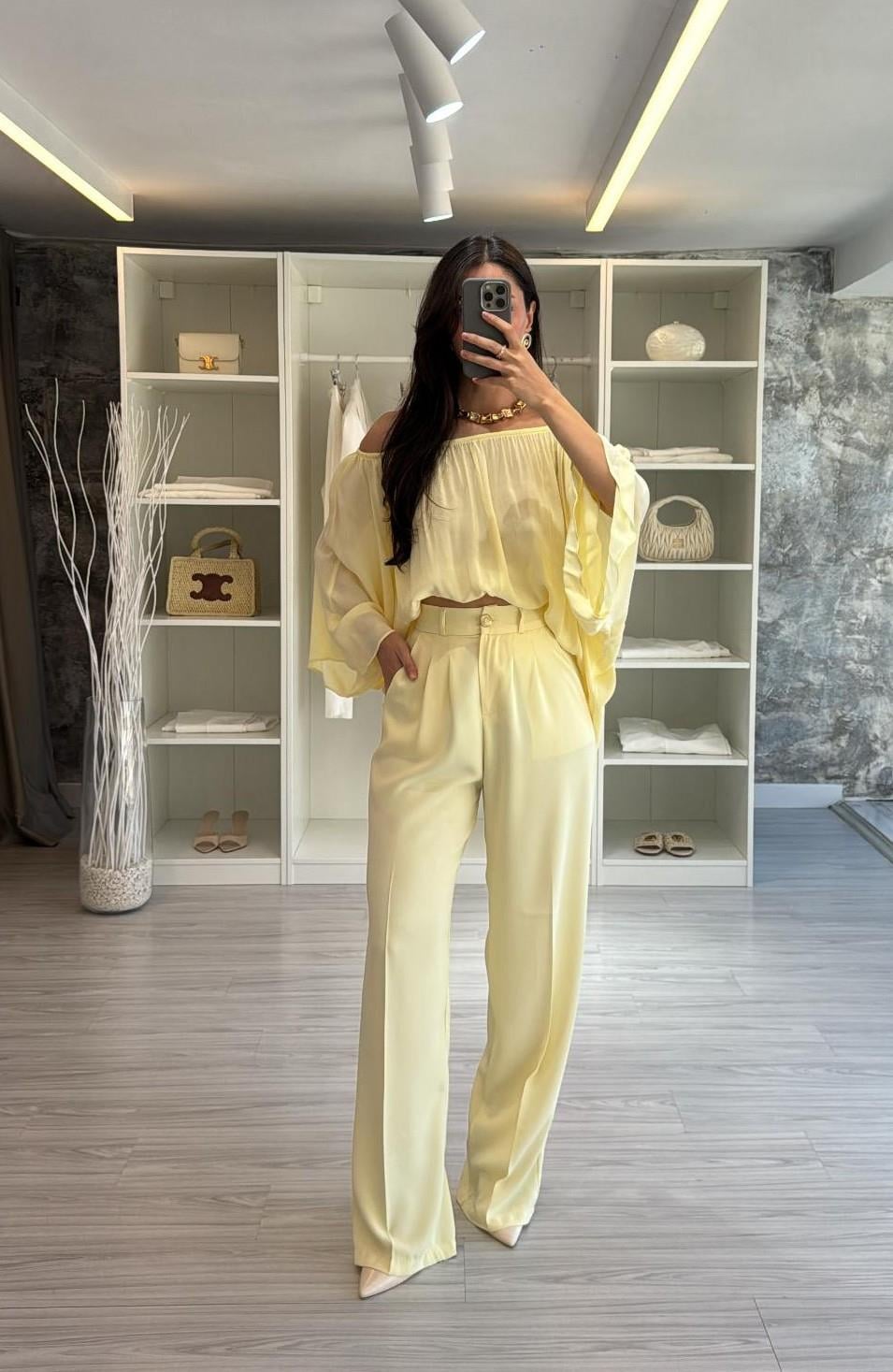 SARI GOLD DÜĞMELİ PANTOLON