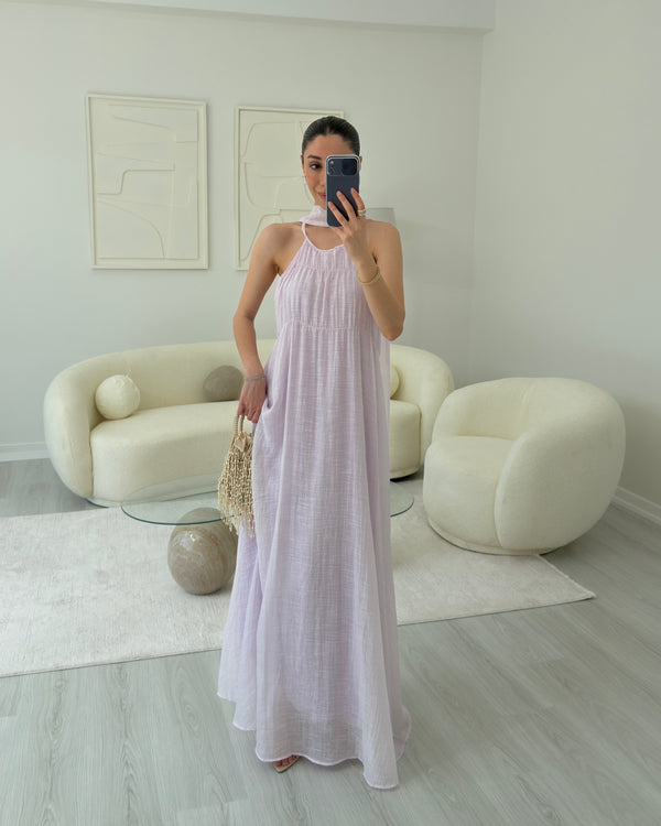 PEMBE ŞALLI ASKILI ELBİSE
