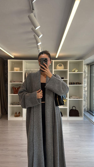 GRİ MAXİ BOY OVERSIZE HIRKA