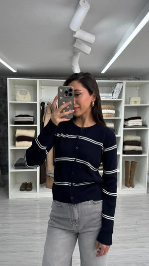 LACİVERT ÇİZGİLİ TRİKO HIRKA