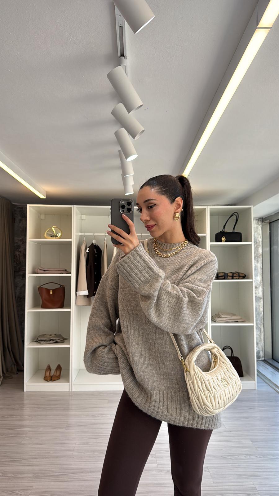 VİZON OVERSIZE BİSİKLET YAKA KAZAK