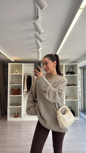 VİZON OVERSIZE BİSİKLET YAKA KAZAK