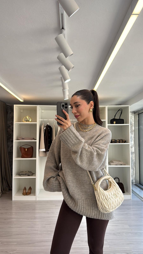 VİZON OVERSIZE BİSİKLET YAKA KAZAK