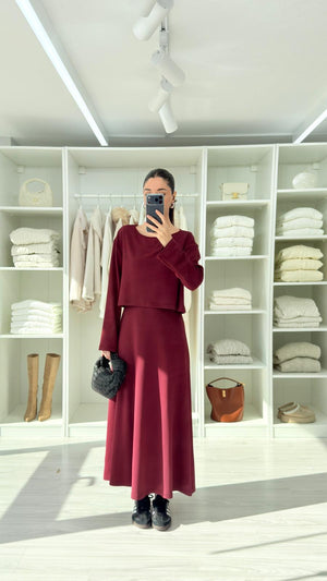 BORDO MODAL ELBİSE TAKIM
