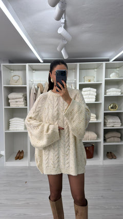 EKRU OVERSIZE SİMLİ KAZAK