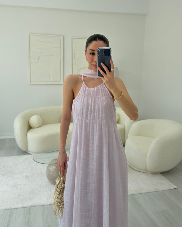 PEMBE ŞALLI ASKILI ELBİSE