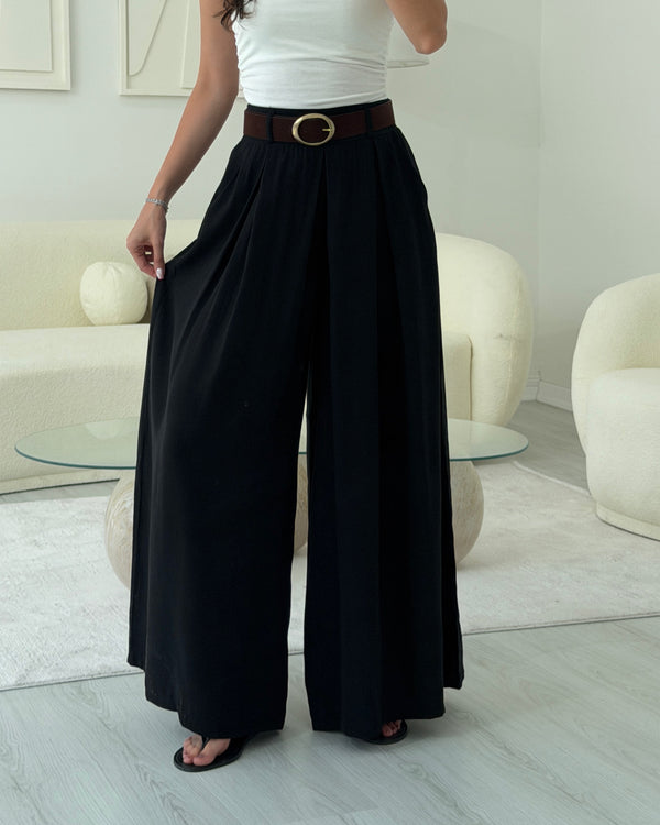 SİYAH KEMERLİ ETEK PANTOLON