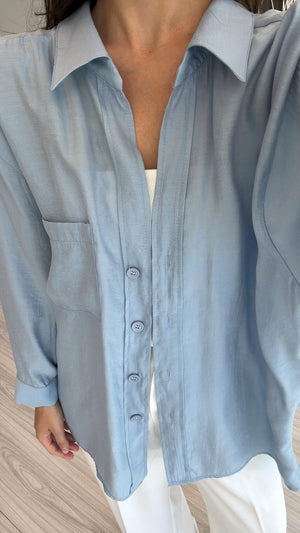 BEBE MAVİ OVERSIZE TENSEL GÖMLEK