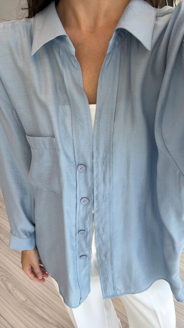 BEBE MAVİ OVERSIZE TENSEL GÖMLEK