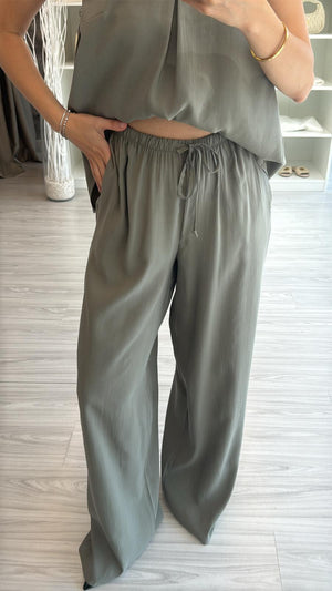 HAKİ TENSEL BLUZ PANTOLON TAKIM